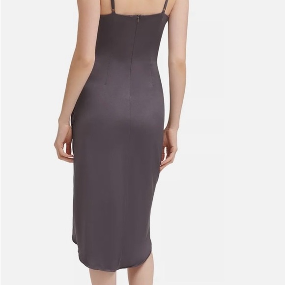 Guess Asymmetrical Cowl Neck Charcoal Dress Rushed Straps - Picture 13 of 13